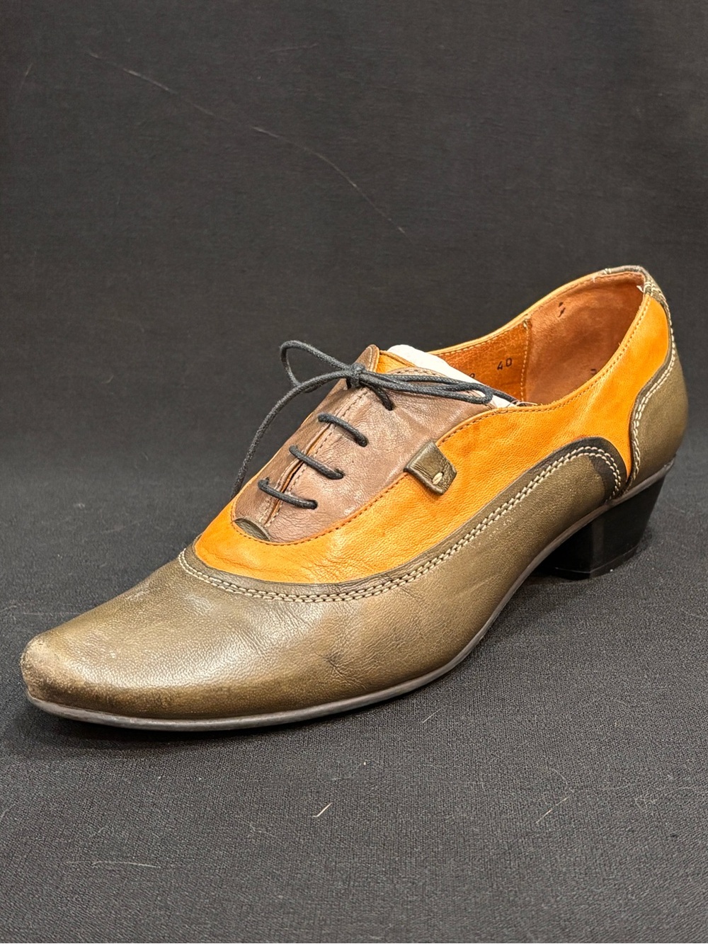 FIDJI Portugal Leather Lace-Up Oxfords EU 40 US 9 Olive Tan Artisan Lagenlook